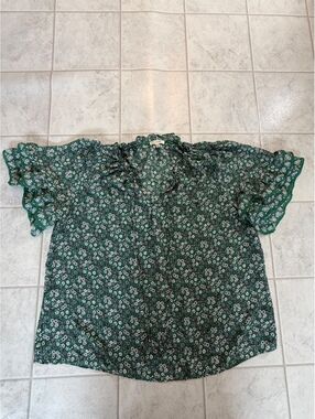 Max Studio Green Floral Print Blouse 1X